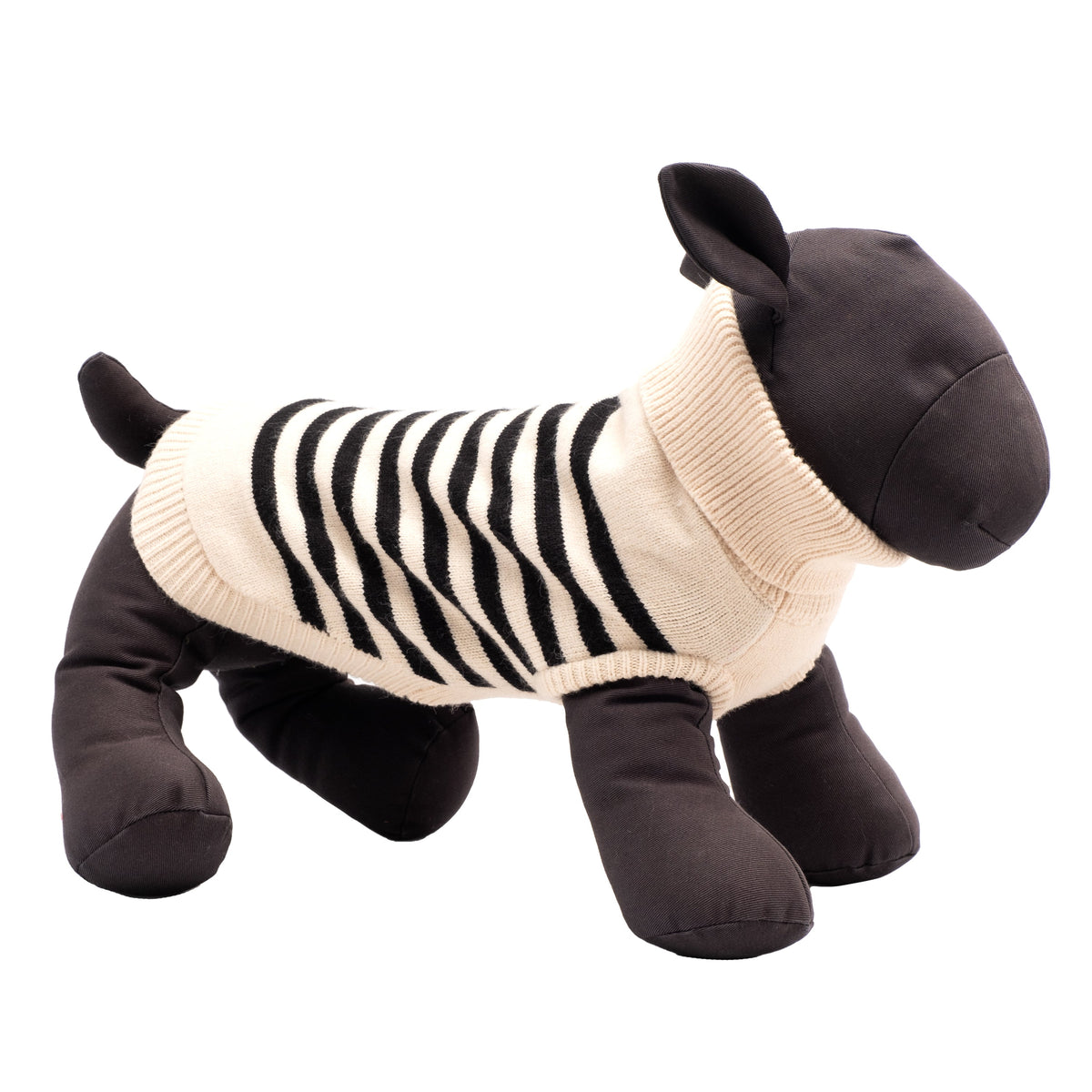 Cream & Black Striped Dog Turtleneck Sweater, cream/black, product view 2