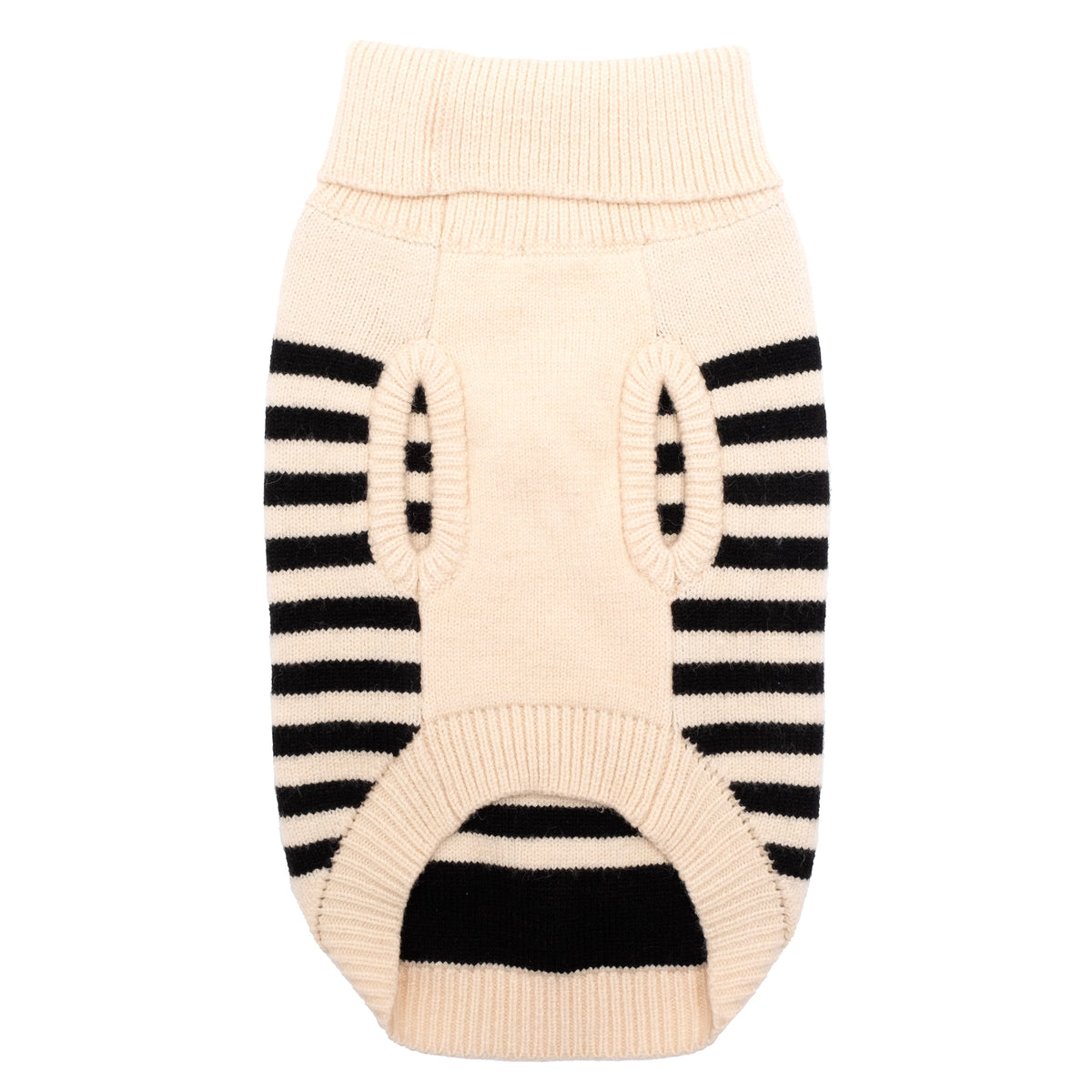 Cream & Black Striped Dog Turtleneck Sweater, cream/black, product view 3