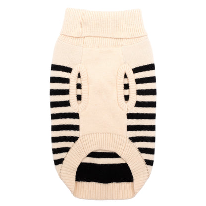 Cream & Black Striped Dog Turtleneck Sweater, cream/black, product view 3