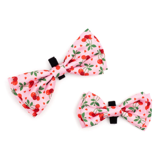 Cherries Jubilee Dog Bow Tie – Polyester, Pink, Sizes S, L