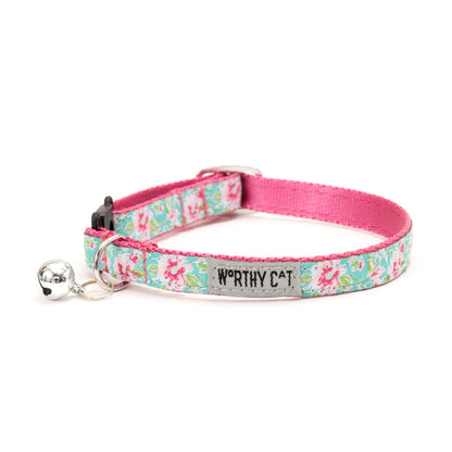 Watercolor Floral Cat Collar – Teal, Size One Size