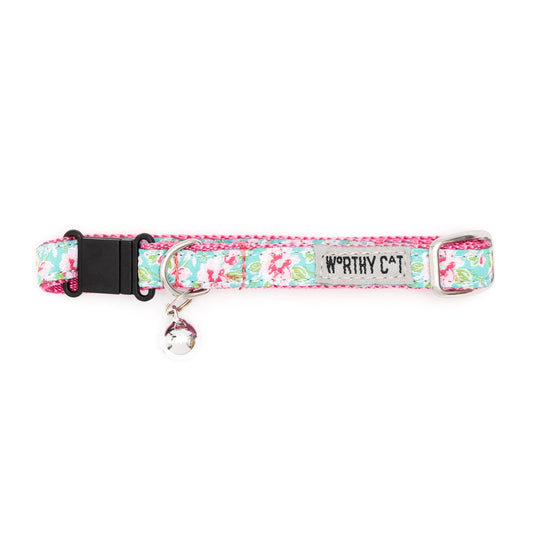 Watercolor Floral Cat Collar – Teal, Size One Size