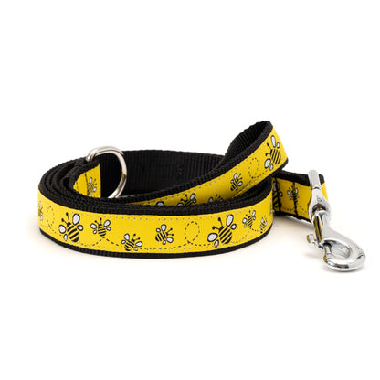 Bzzz yellow ribbon and nylon dog leash, coiled leash