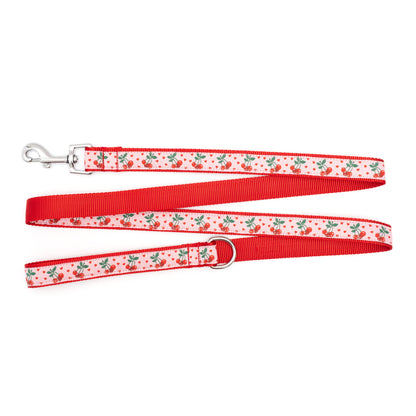 Cherries Jubilee pink ribbon and nylon dog leash, product view 2
