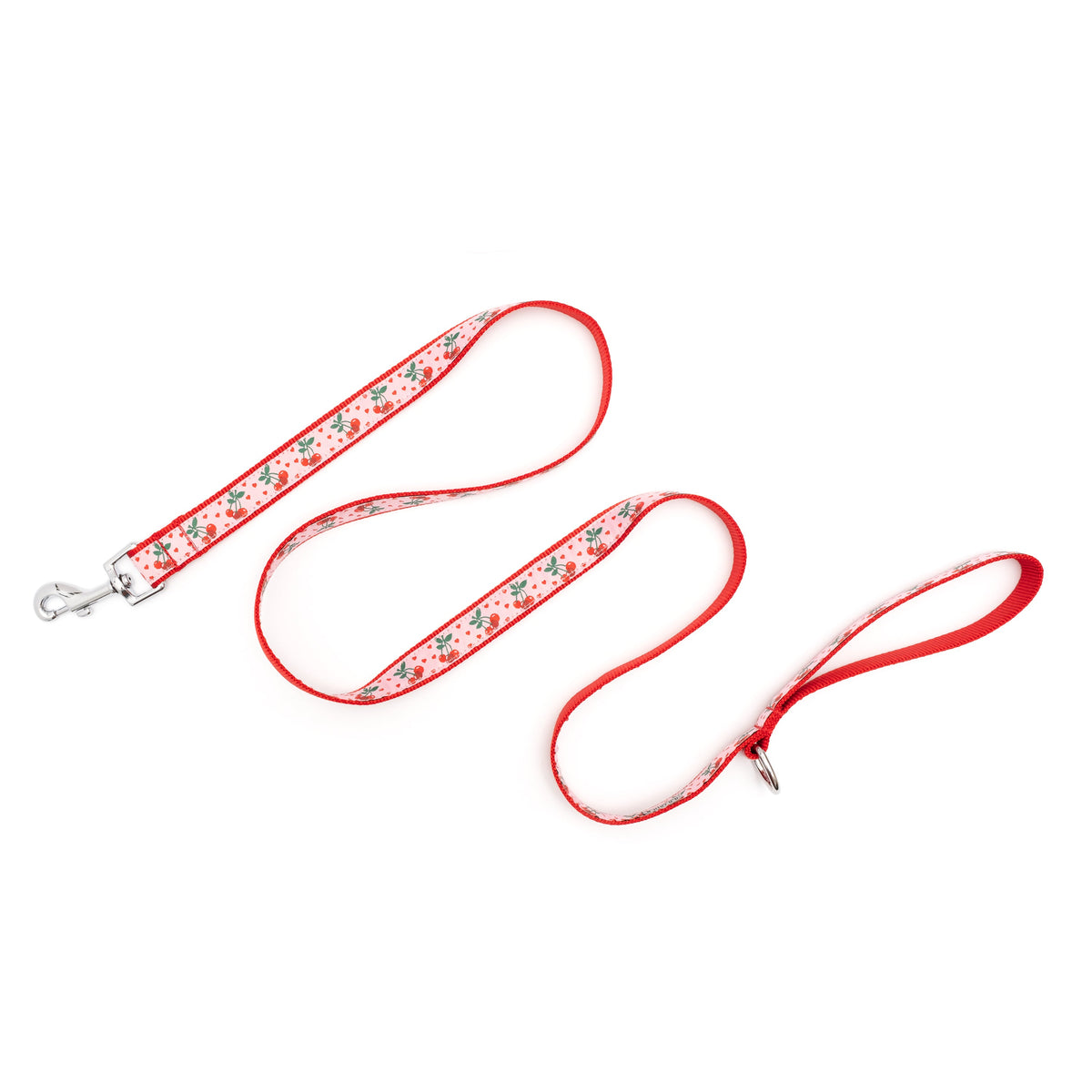 Cherries Jubilee pink ribbon and nylon dog leash, product view 3