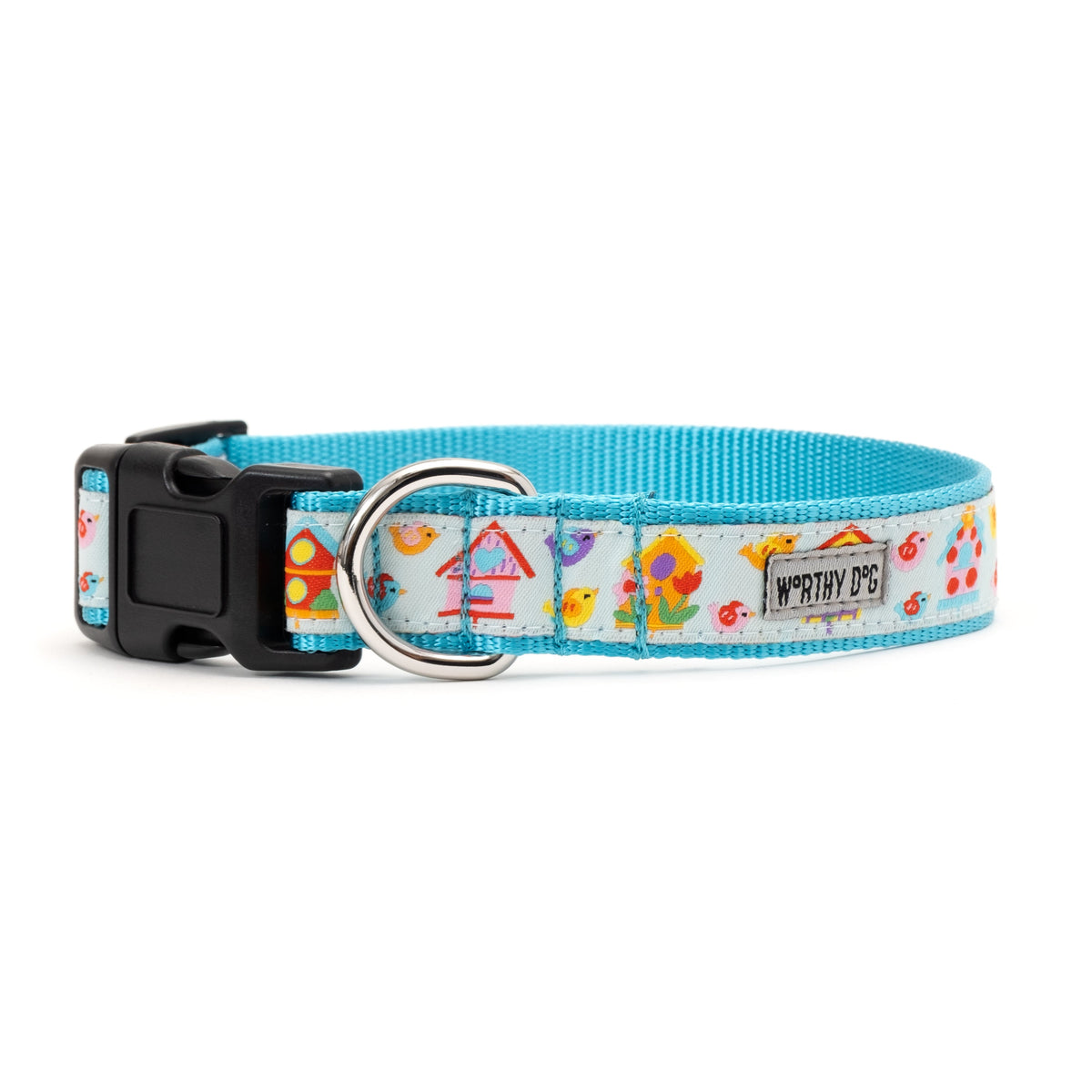Birdhouses Dog Collar – Blue, Sizes XS–XL