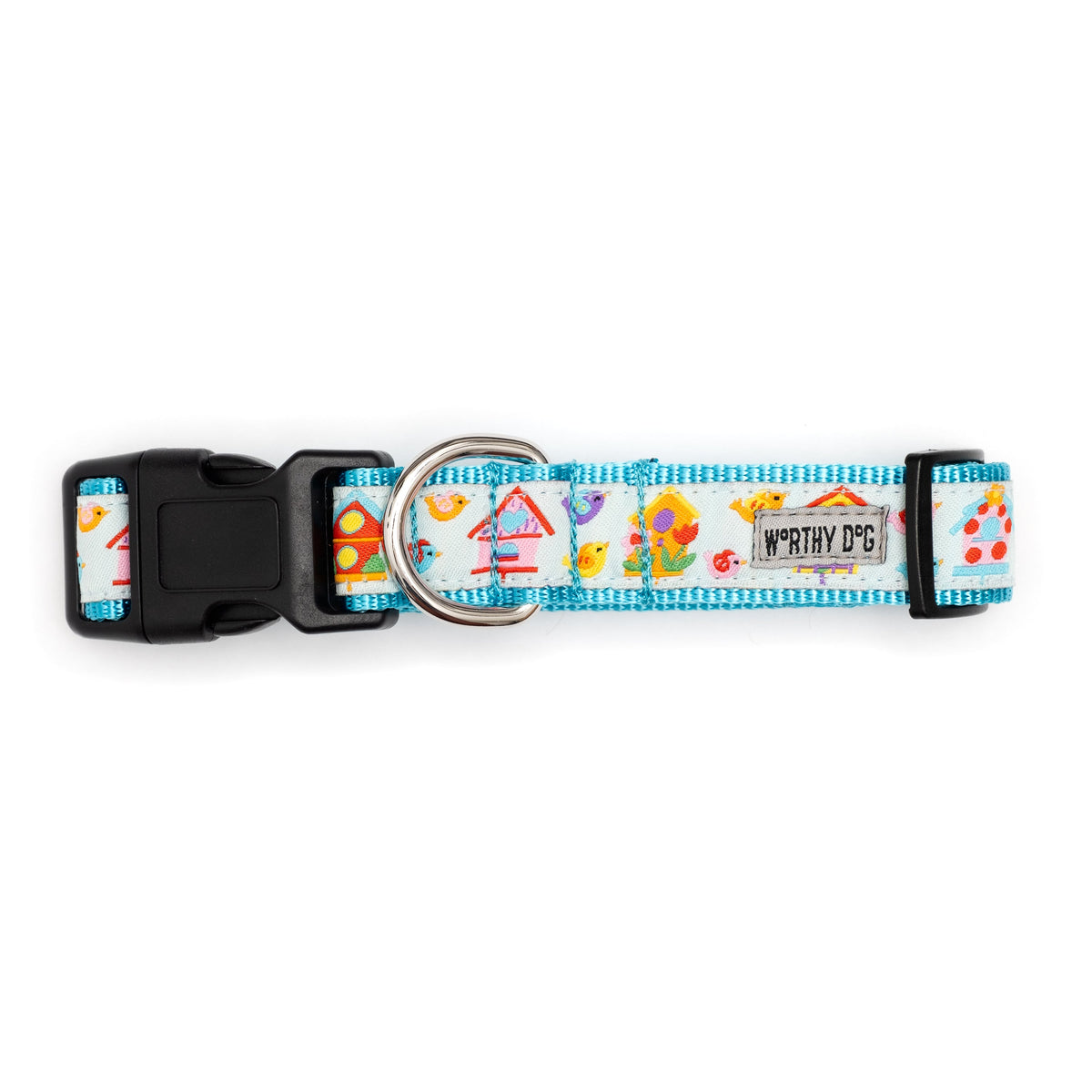Birdhouses Dog Collar – Blue, Sizes XS–XL