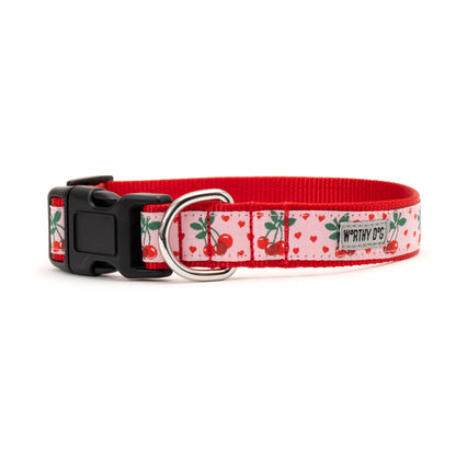 Pink Cherry Nylon Dog Collar in pink, product view 2