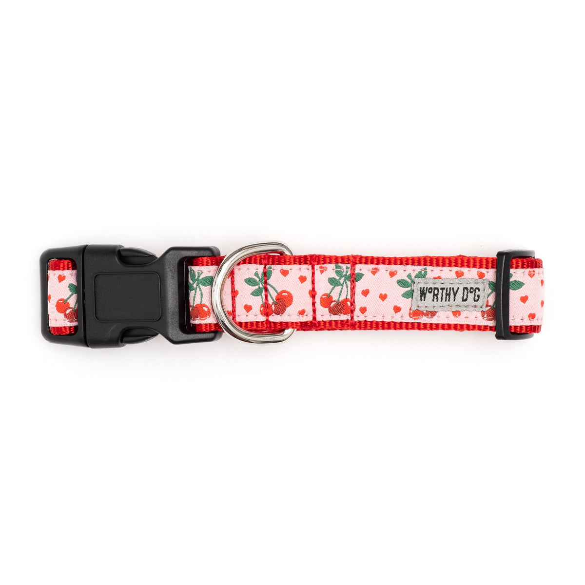 Pink Cherry Nylon Dog Collar in pink, product view 3