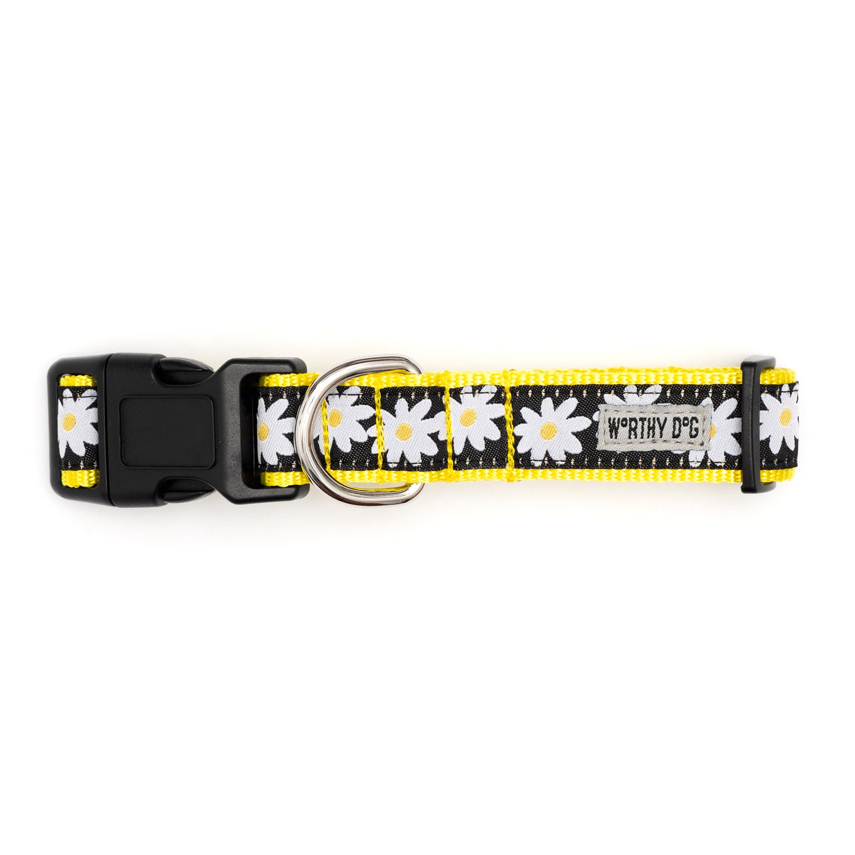 Black Daisy Nylon Dog Collar in black, product view 3