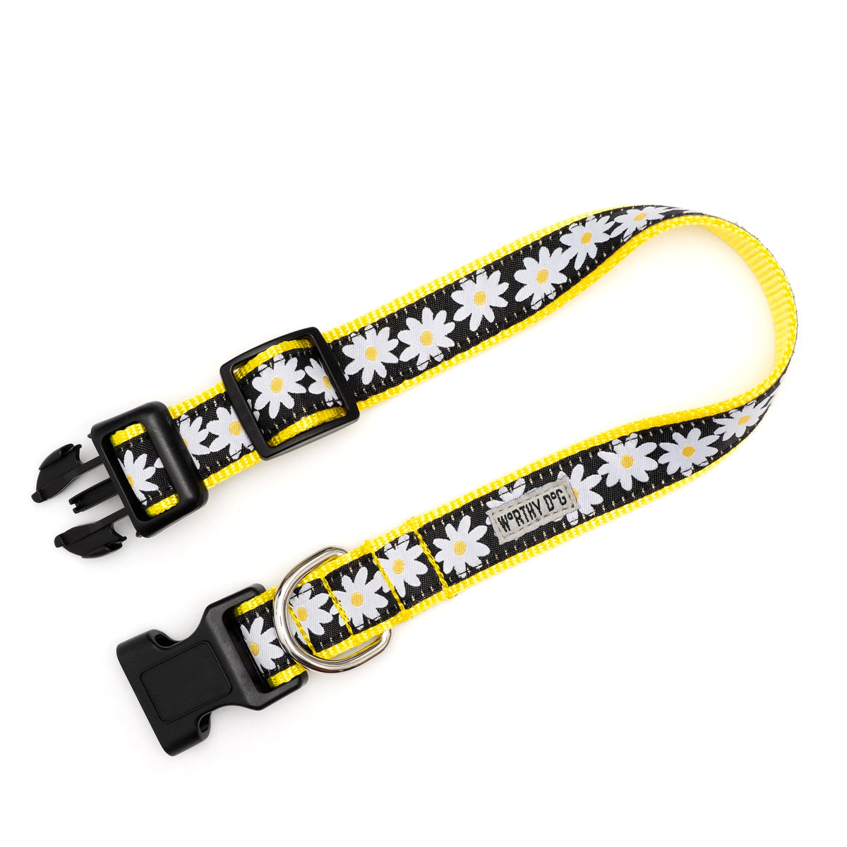 Black Daisy Nylon Dog Collar in black, product view 4