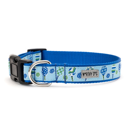 Pickleball Dog Collar – Blue & Pink, Sizes XS–XL