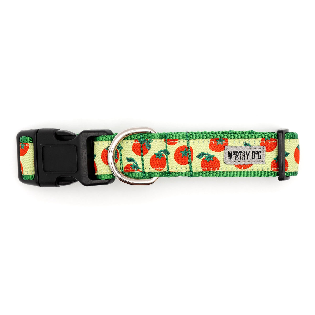 Tomatoes Dog Collar – Green, Sizes XS–XL