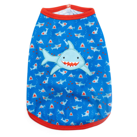 Sam the Shark Dog Tank Top – Polyester, Blue, Sizes XS–XXL
