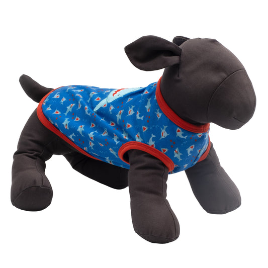 Sam the Shark Dog Tank Top – Polyester, Blue, Sizes XS–XXL