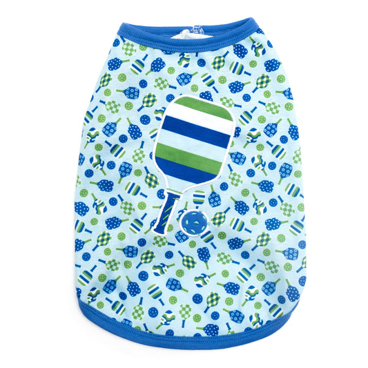 Pickleball Dog Tank Top – Polyester, Blue & Pink, Sizes XS–XXL