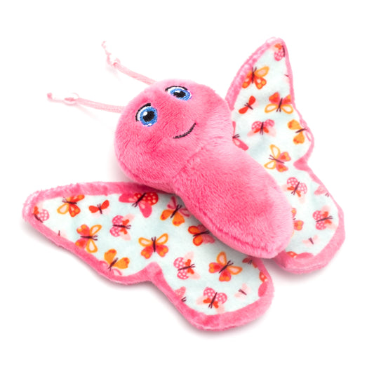 Pink Butterfly Catnip Cat Toy with Floral Wings, angled view