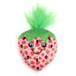Pink Strawberry Catnip Cat Toy with Crinkle Sound, front view with green tuft