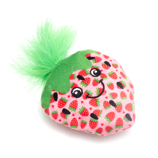 Pink Strawberry Catnip Cat Toy with Crinkle Sound, angled view