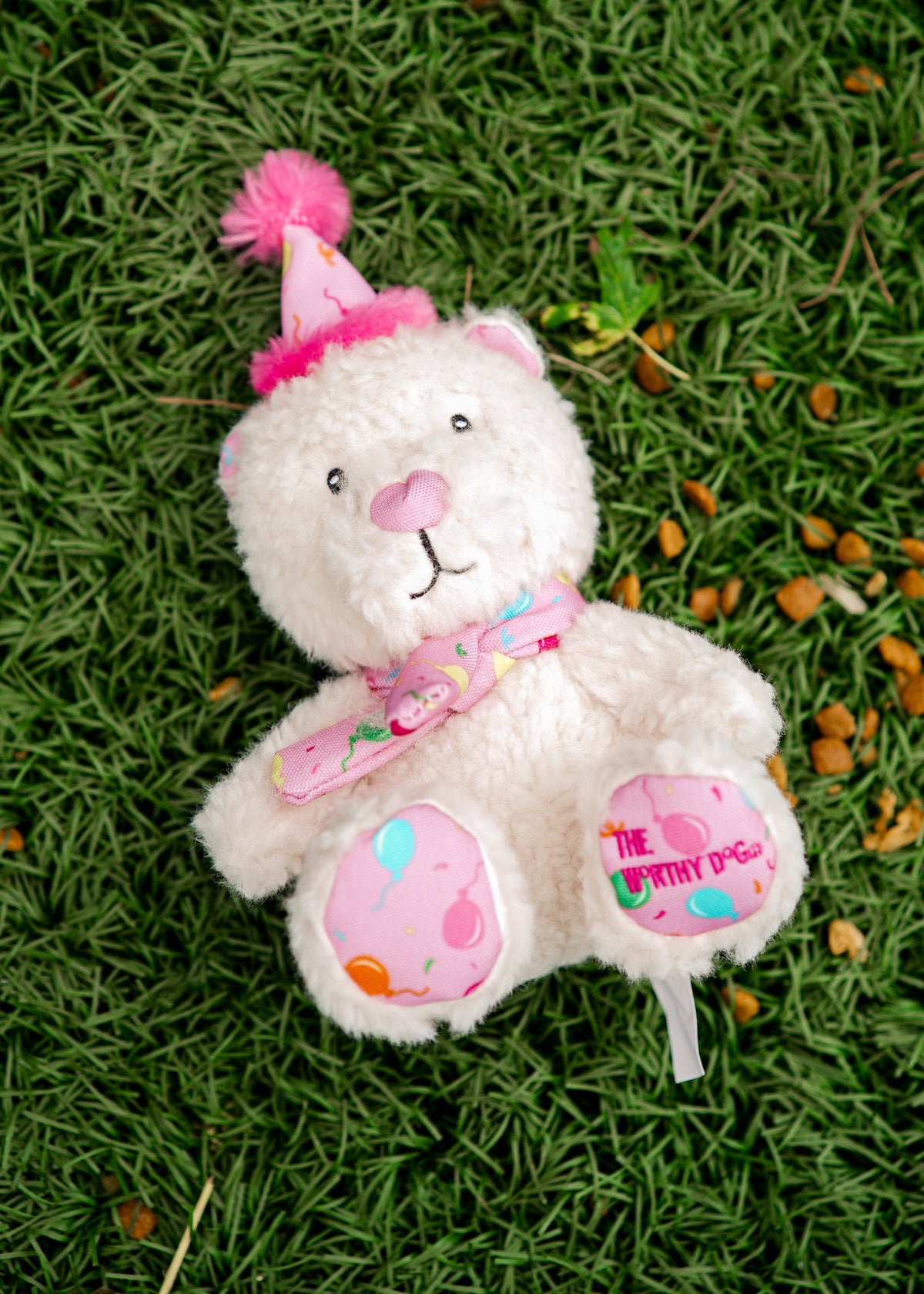 Birthday Bear Dog Toy – Blue & Pink, Size One Size