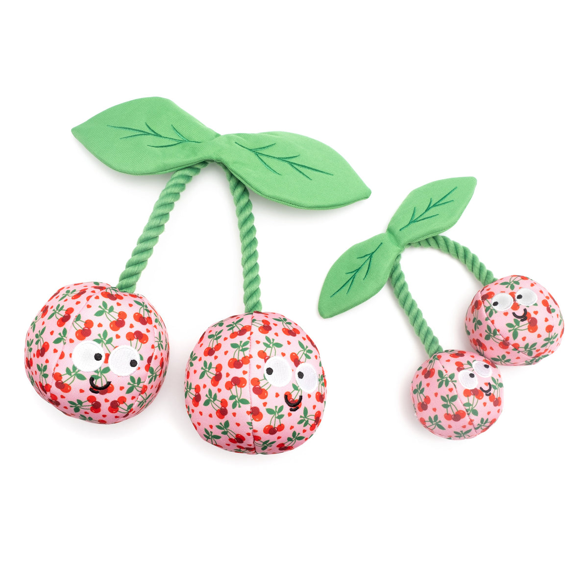 Pink Cherries Squeaky Dog Toy, Small and Large size comparison