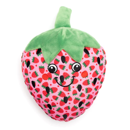 Pink Strawberry Squeaky Dog Toy in pink, main product view