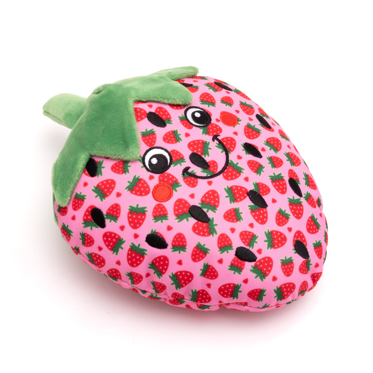 Pink Strawberry Squeaky Dog Toy in pink, product view 3
