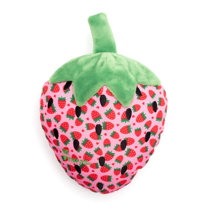 Pink Strawberry Squeaky Dog Toy in pink, product view 4