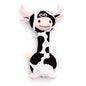 Black and White Cow Squeaky Dog Toy with Long Neck, front view of black and white cow