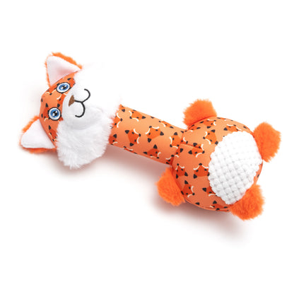 Orange Fox Squeaky Dog Toy with Long Neck, angled view