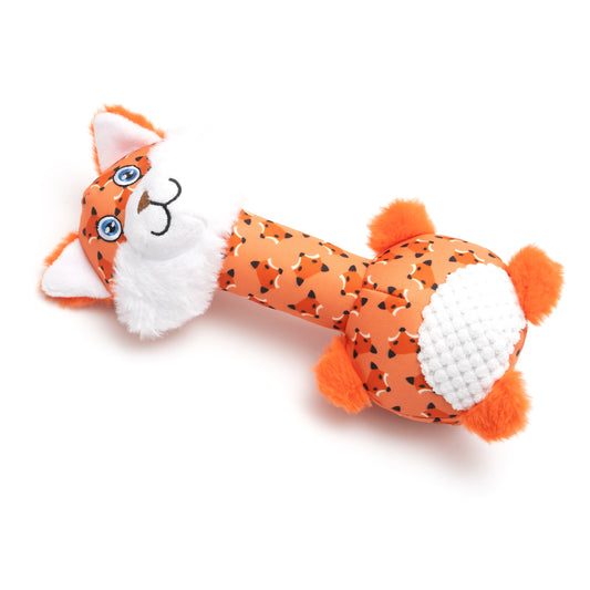 Orange Fox Squeaky Dog Toy with Long Neck, angled view