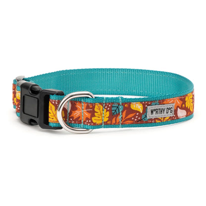Burgundy Fall Leaf Dog Collar in burgundy, product view 2