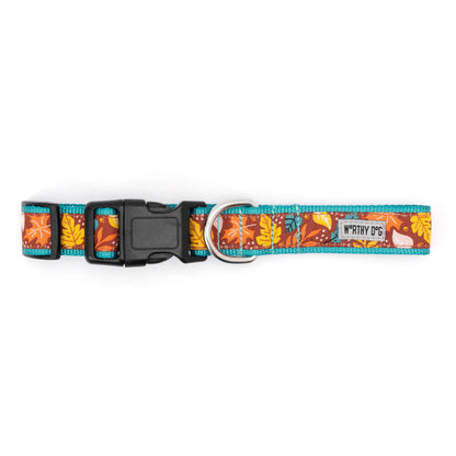 Burgundy Fall Leaf Dog Collar in burgundy, product view 3