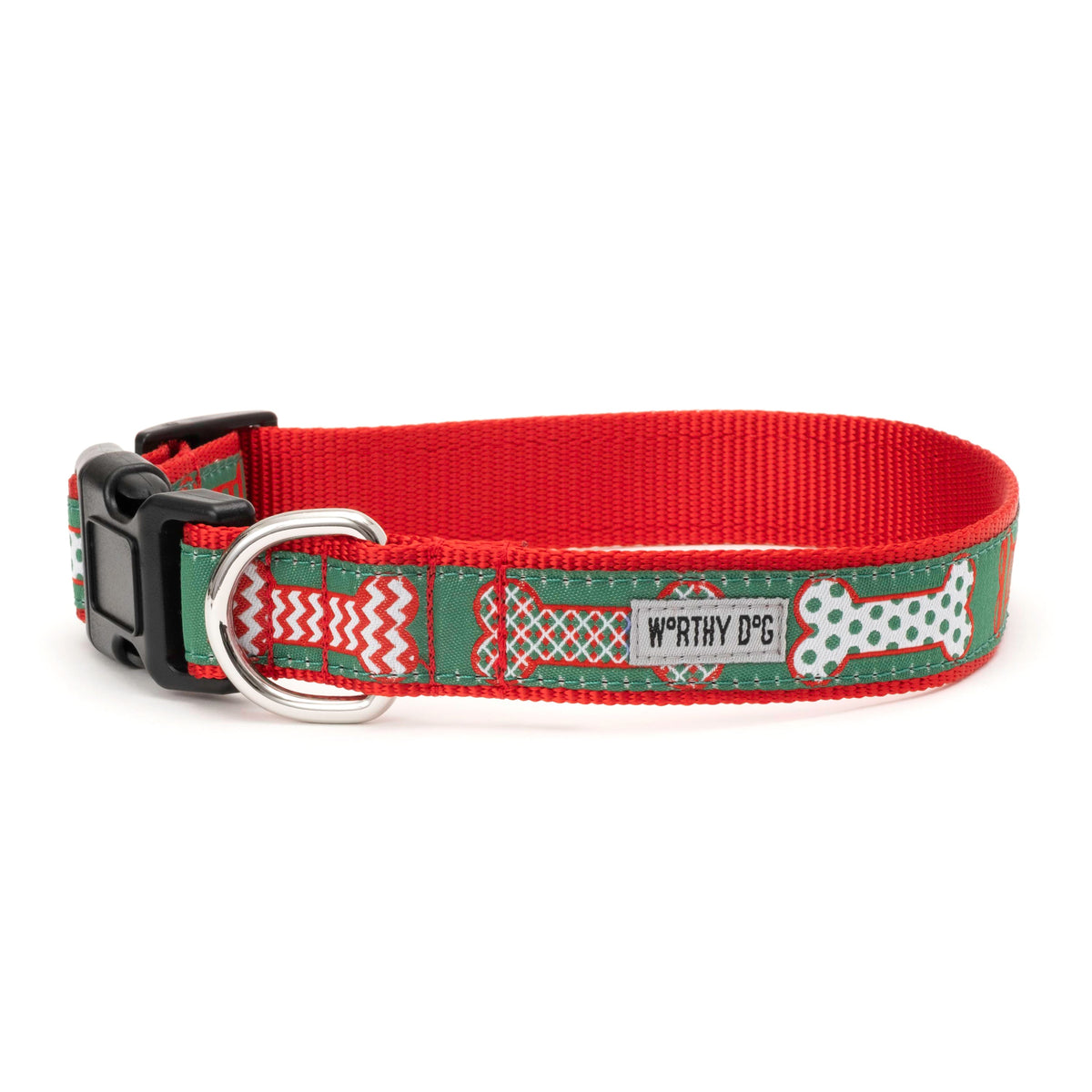 Festive Bones Dog Dog Collar – Green, Sizes XS–XL