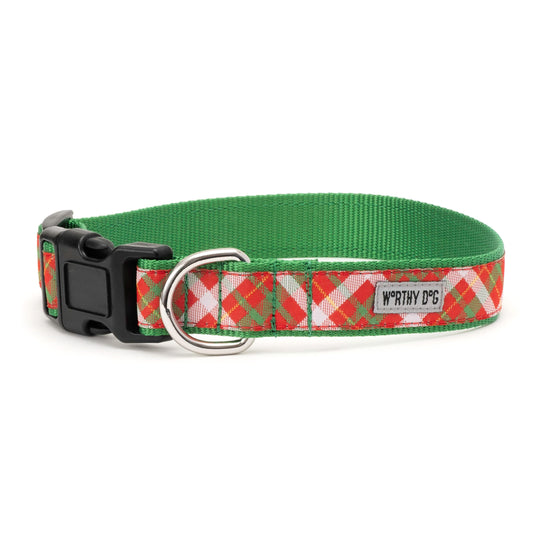 Holiday Plaid Dog Dog Collar – Multicolored, Sizes XS–XL