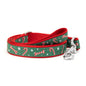 Candy Cane green ribbon and nylon dog leash, coiled leash