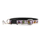 Colorful witch hats on pale purple ribbon Halloween cat collar, front view with bell