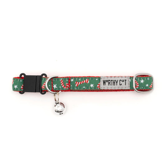 Candy Cane Cat Collar – Green, Size One Size