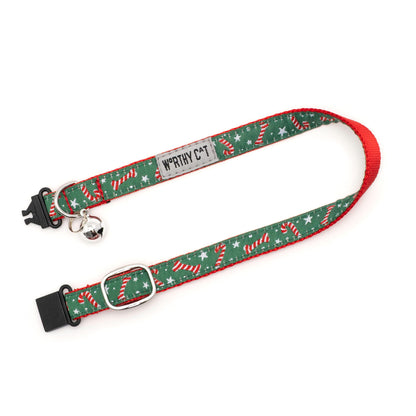 Candy Cane Cat Collar – Green, Size One Size