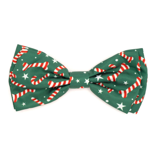 Candy Cane Dog Bow Tie – Polyester, Green, Sizes S, L