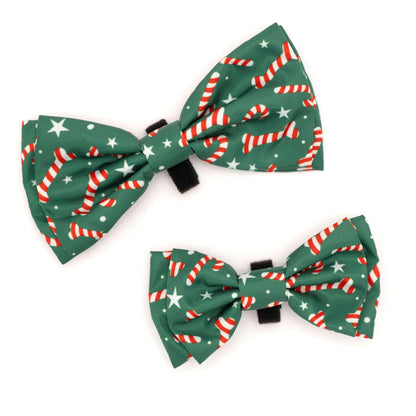 Candy Cane Dog Bow Tie – Polyester, Green, Sizes S, L