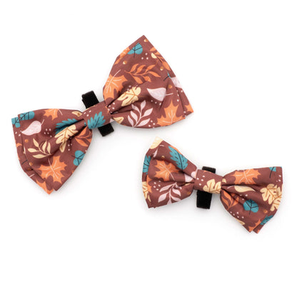 Falling Leaves Dog Bow Tie – Polyester, Burgundy, Sizes S, L