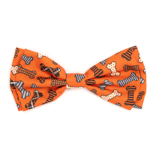 Halloween Bones Dog Bow Tie – Polyester, Orange, Sizes S, L