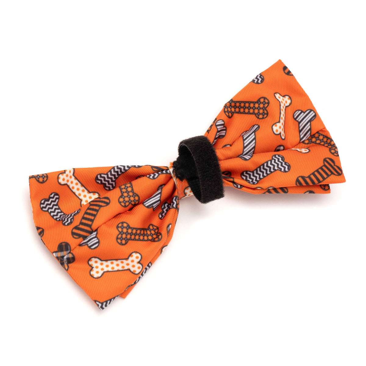 Halloween Bones Dog Bow Tie – Polyester, Orange, Sizes S, L