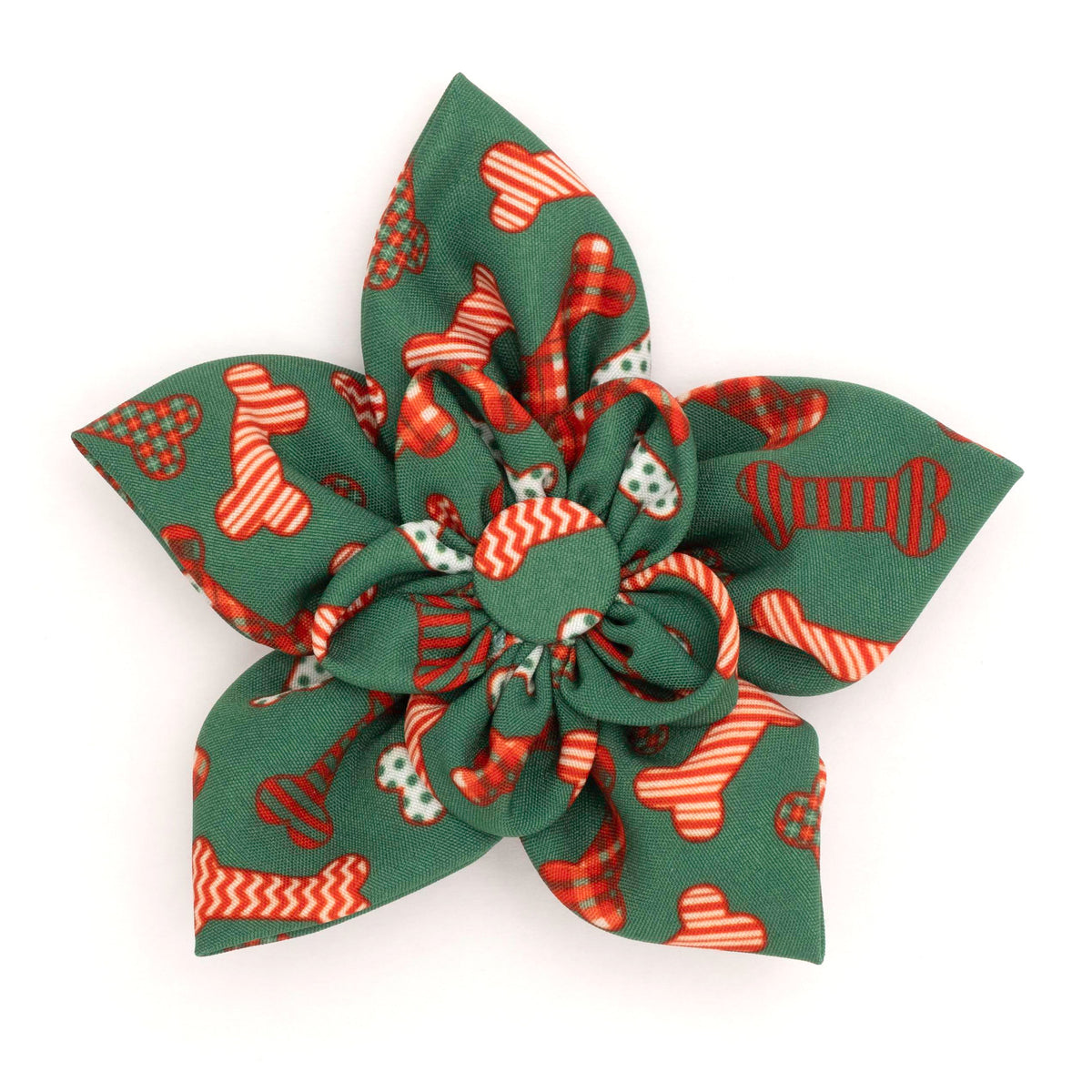 Festive Bones Dog Flower – Polyester, Green, Sizes S, L