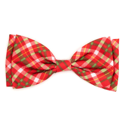 Holiday Plaid Dog Bow Tie – Polyester, Multicolored, Sizes S, L