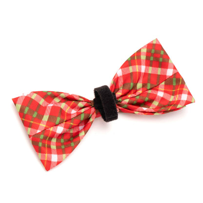 Holiday Plaid Dog Bow Tie – Polyester, Multicolored, Sizes S, L