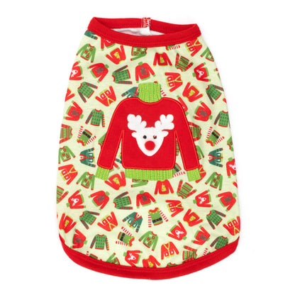 Ugly Christmas Sweater Dog Tank Top – Polyester, Green, Sizes XS–XXL