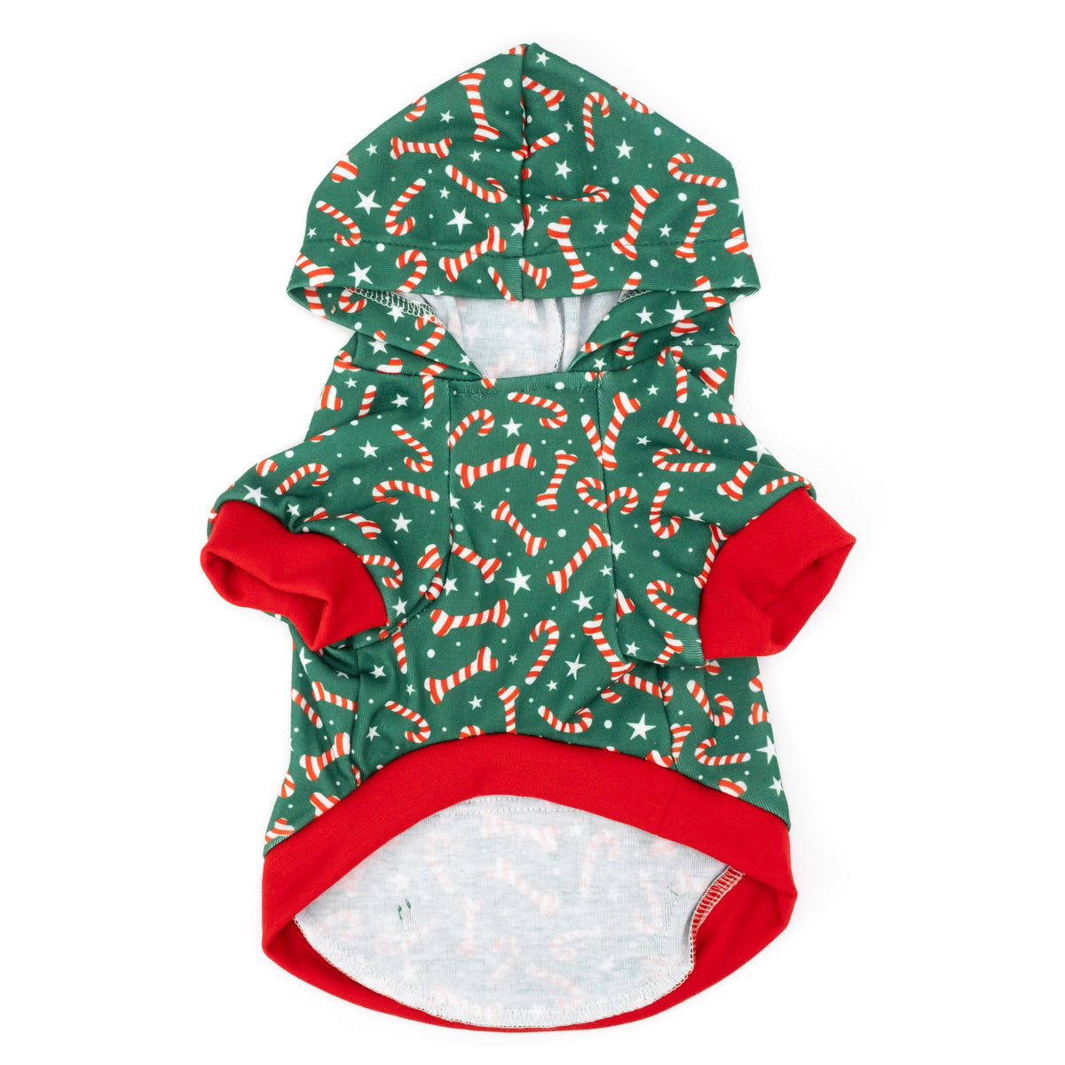 Candy Cane Dog Hoodie – Polyester, Green, Sizes XS–XXL