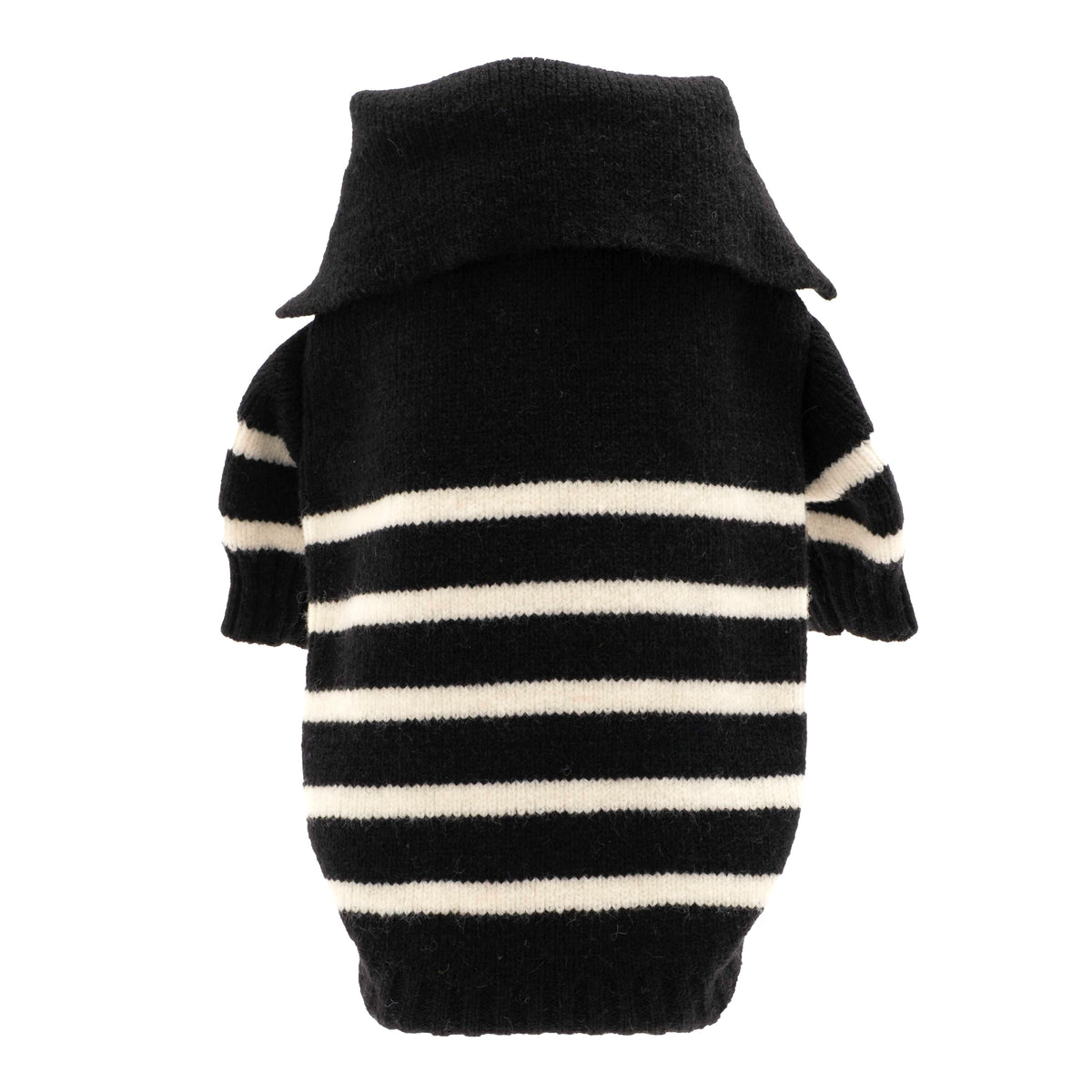 Stripe 1/4 Zip Pullover Dog Sweater – Acrylic, Black/White, Sizes XS–XXL